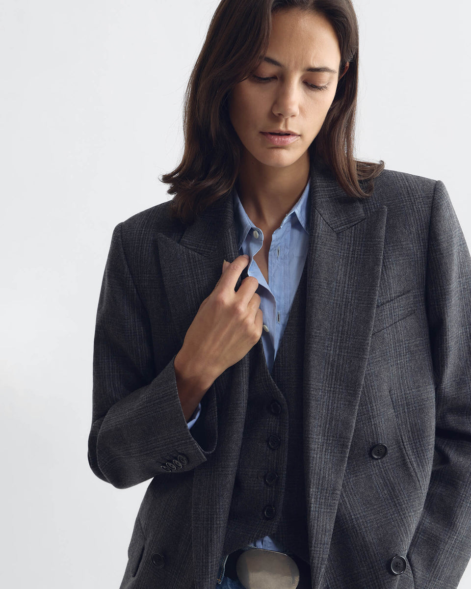 LESTON BLAZER IN GREY/BLUE CHECK