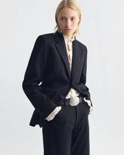 ROMAIN BOYFRIEND JACKET IN BLACK PINSTRIPES