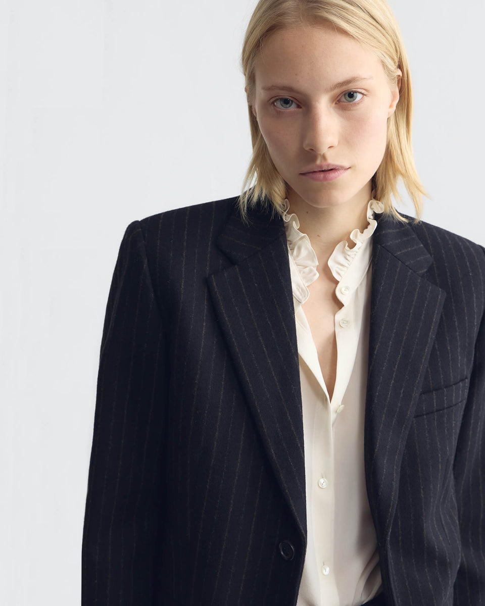 ROMAIN BOYFRIEND JACKET IN BLACK PINSTRIPES