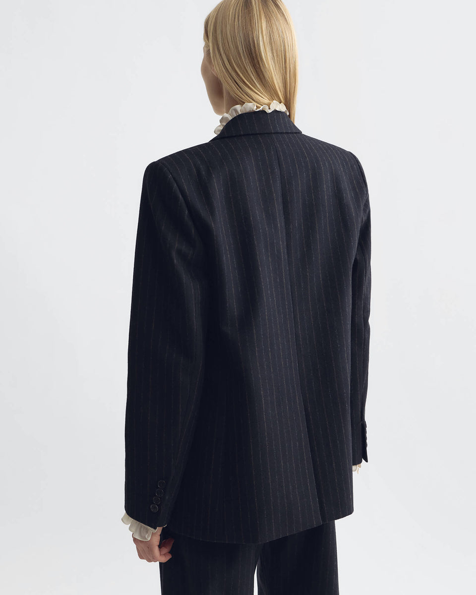 ROMAIN BOYFRIEND JACKET IN BLACK PINSTRIPES