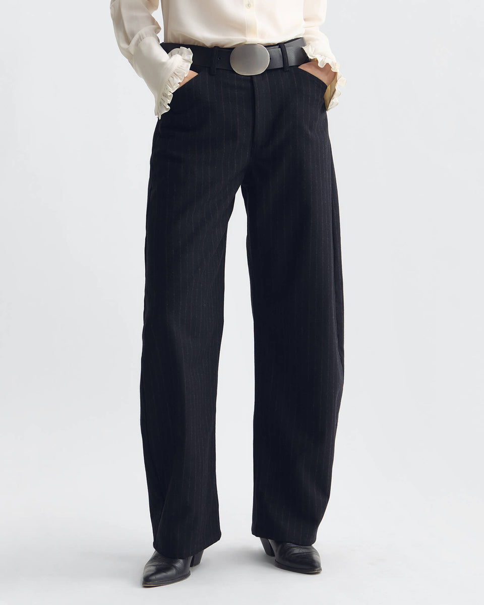 TRIBECA PANT IN BLACK PINSTRIPES