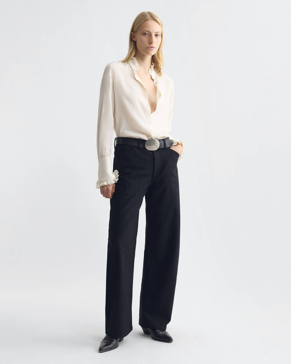TRIBECA PANT IN BLACK PINSTRIPES