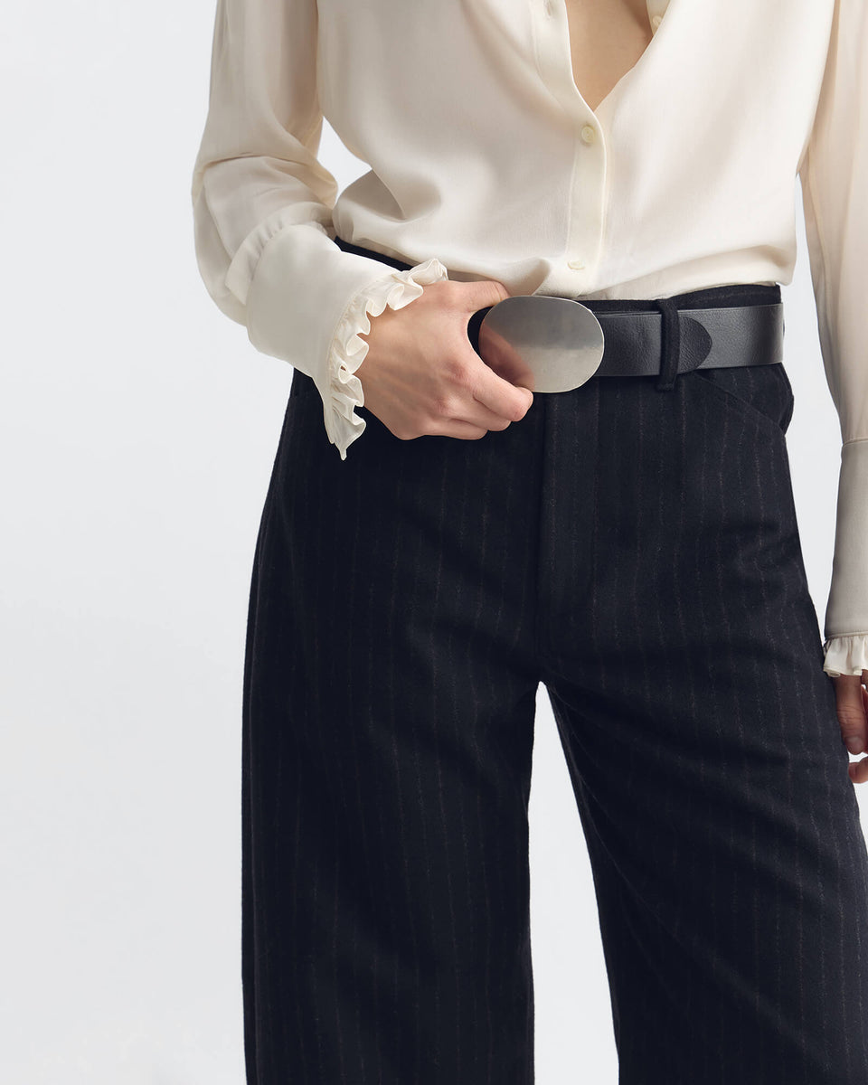TRIBECA PANT IN BLACK PINSTRIPES