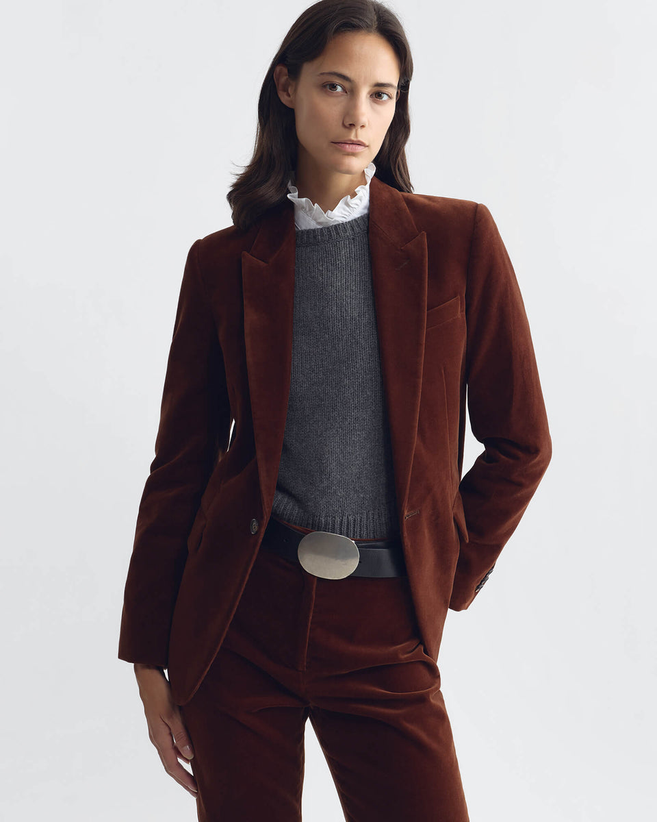 ANABEL VELVET TAILORED JACKET IN BURNT SIENNA