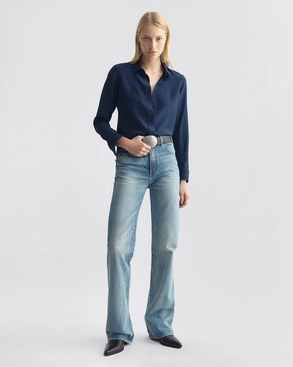 GAIA SILK SHIRT IN MARINE BLUE
