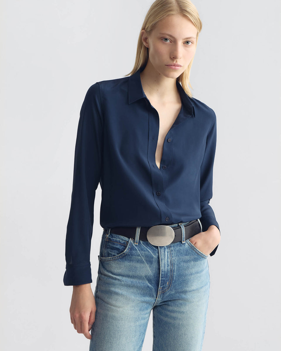 GAIA SILK SHIRT IN MARINE BLUE