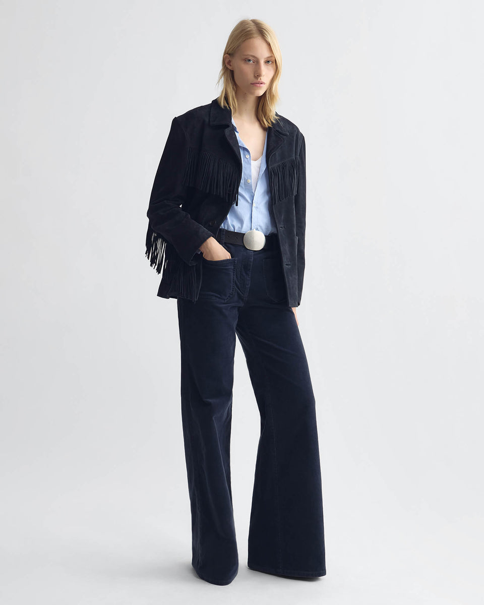 AGATE FRINGE SUEDE JACKET IN MIDNIGHT