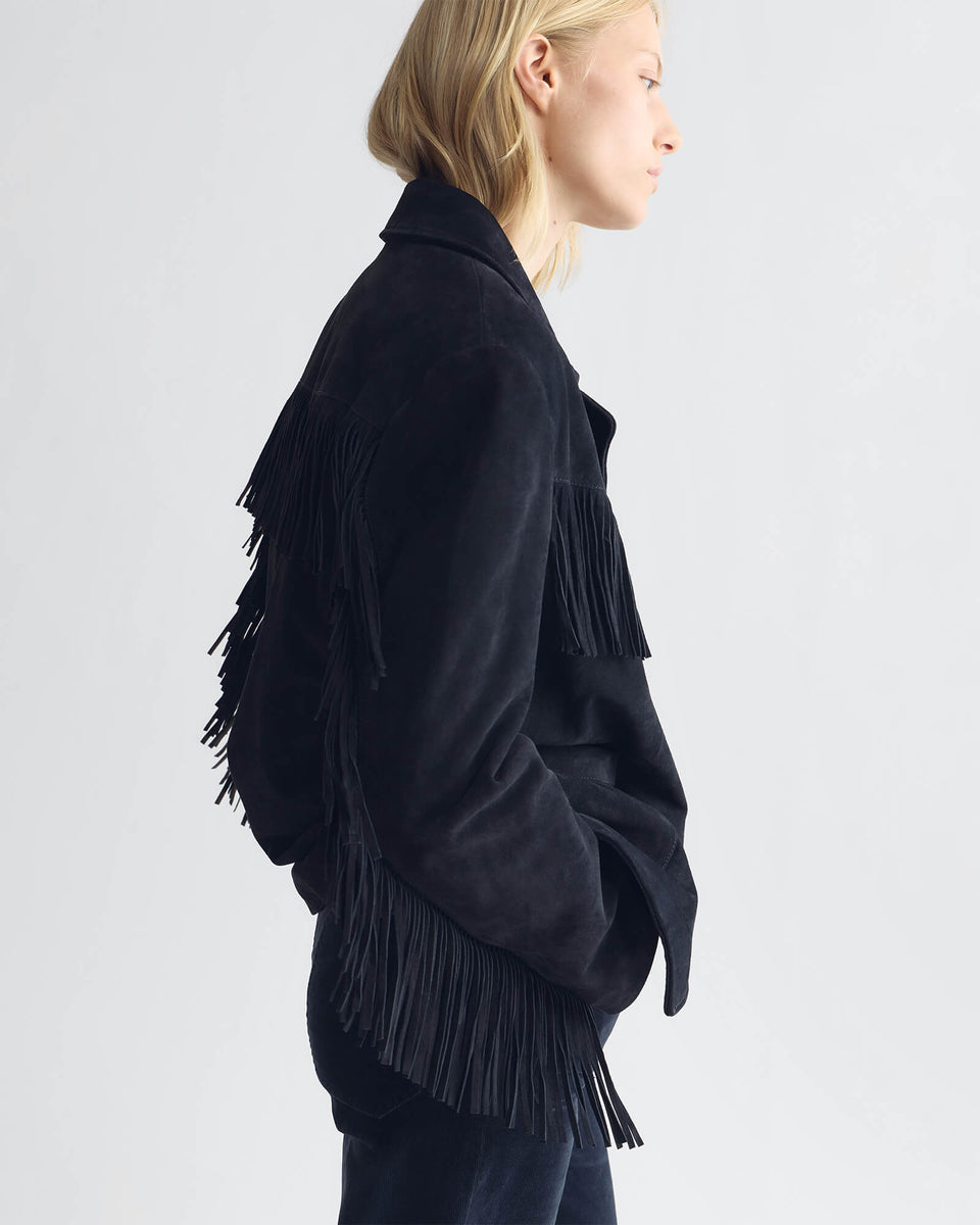 AGATE FRINGE SUEDE JACKET IN MIDNIGHT