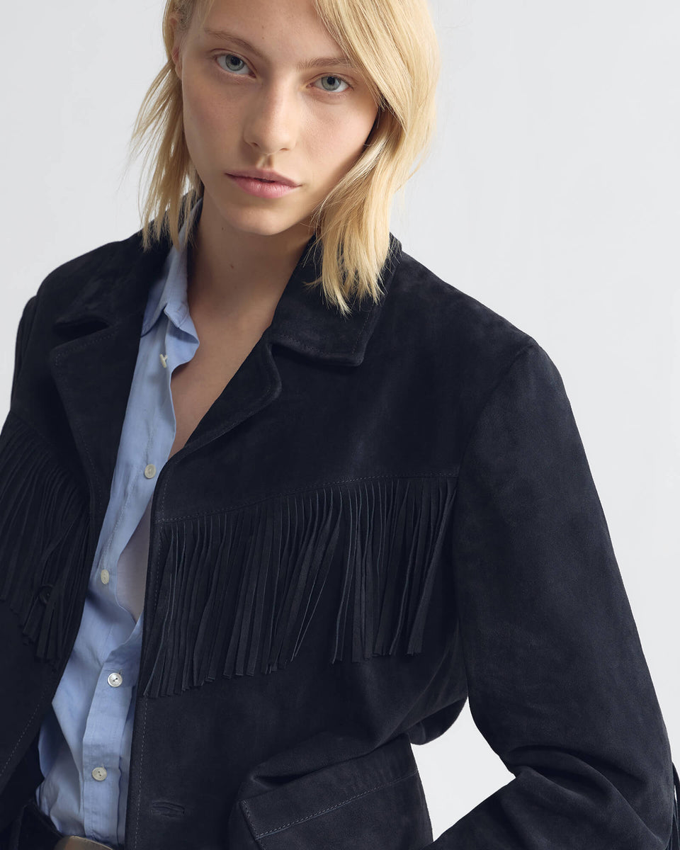 AGATE FRINGE SUEDE JACKET IN MIDNIGHT