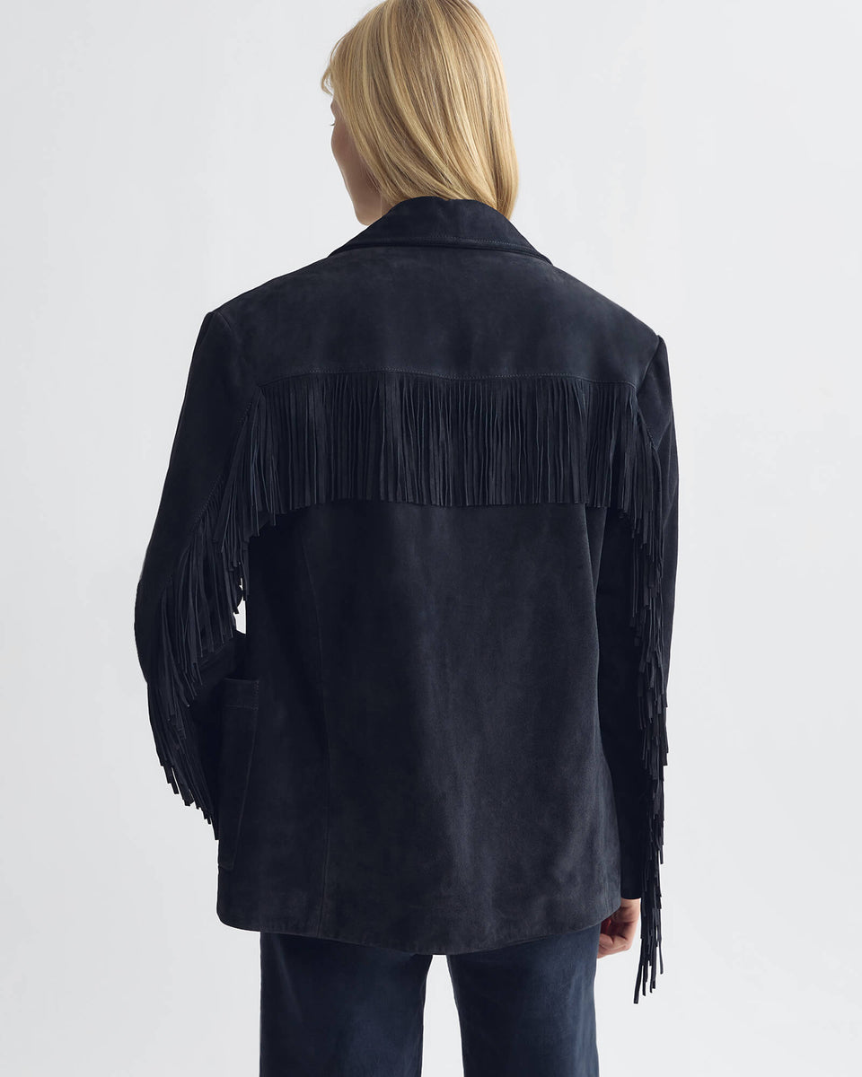 AGATE FRINGE SUEDE JACKET IN MIDNIGHT