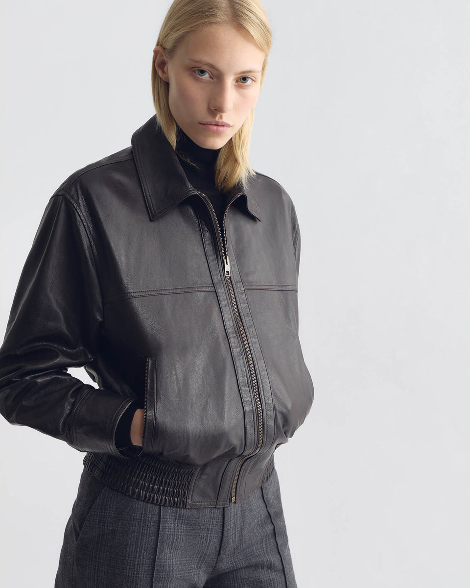AIME LEATHER BOMBER JACKET IN BROWN