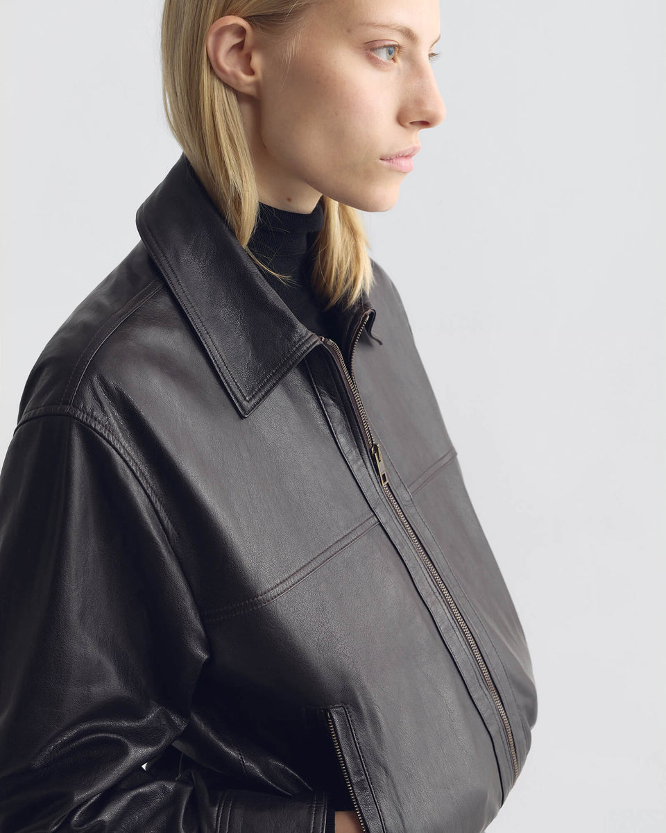 AIME LEATHER BOMBER JACKET IN BROWN