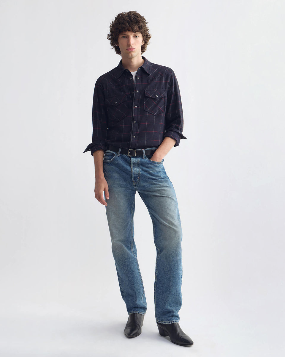 TRAVIS COTTON SHIRT IN MIDNIGHT/IVORY PLAID