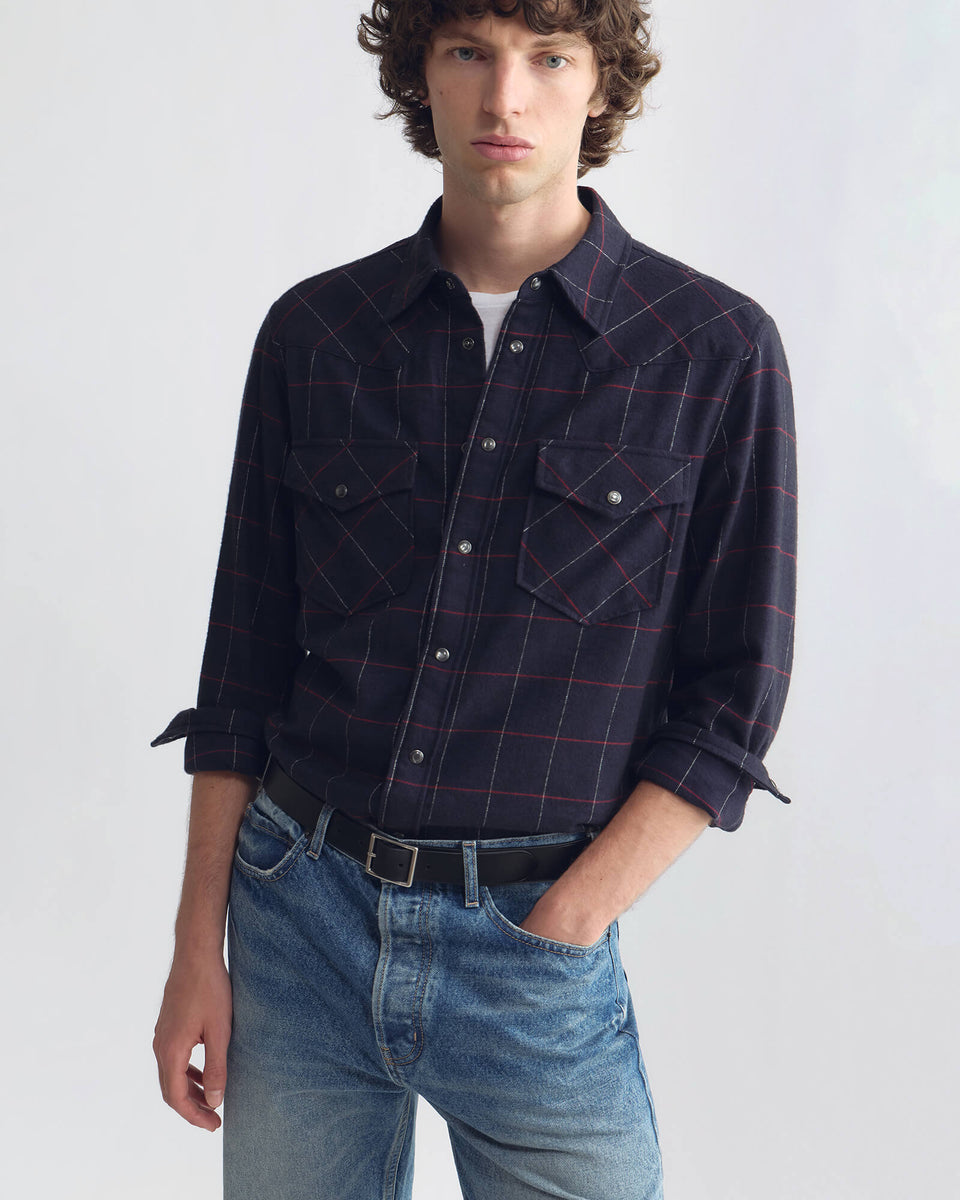 TRAVIS COTTON SHIRT IN MIDNIGHT/IVORY PLAID