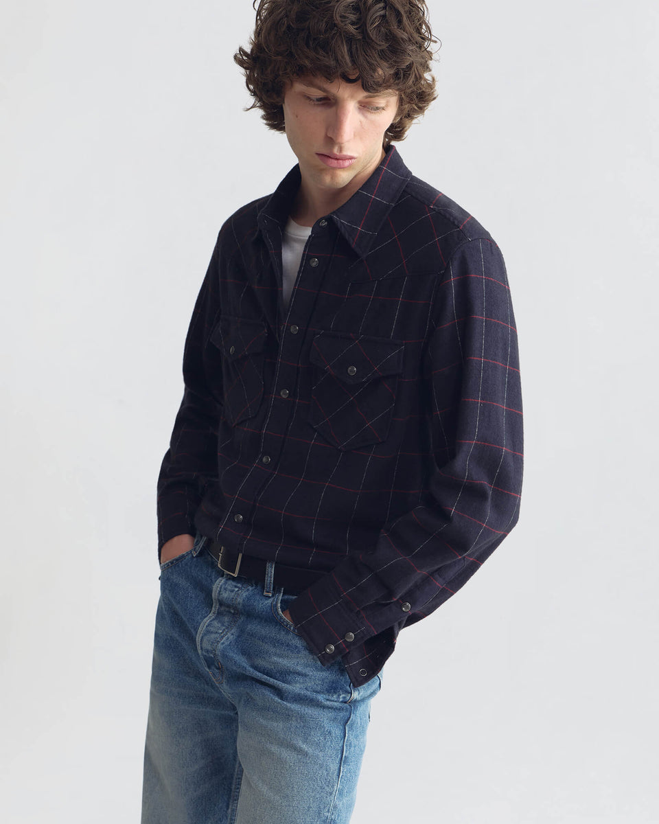 TRAVIS COTTON SHIRT IN MIDNIGHT/IVORY PLAID