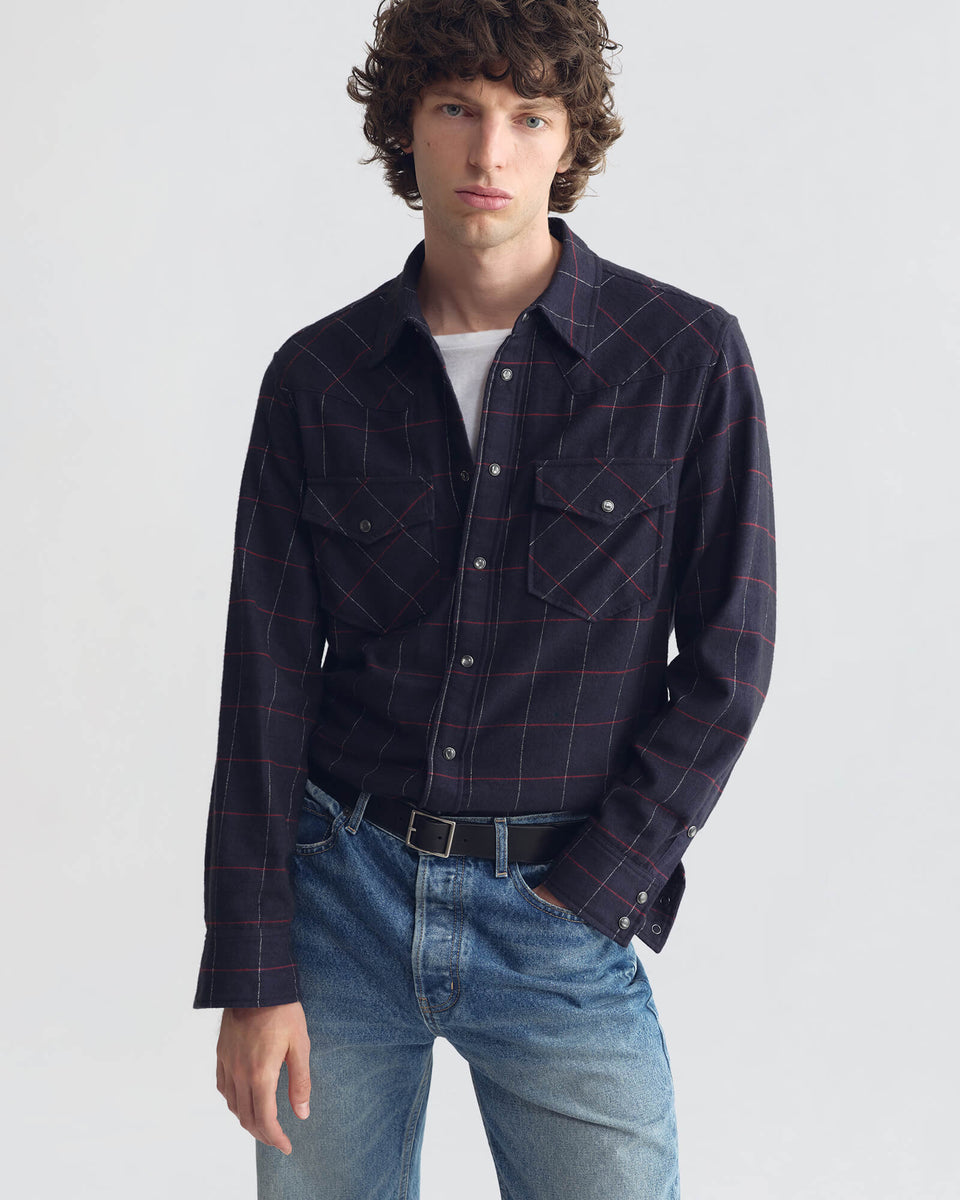 TRAVIS COTTON SHIRT IN MIDNIGHT/IVORY PLAID