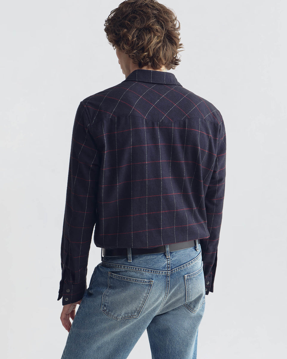 TRAVIS COTTON SHIRT IN MIDNIGHT/IVORY PLAID