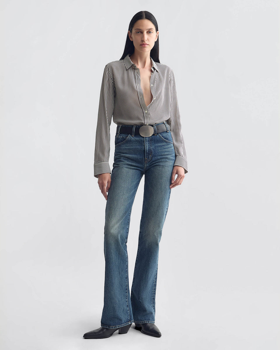 GAIA SILK SHIRT IN DARK BROWN/CREAM STRIPE
