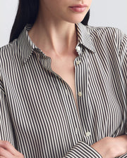 GAIA SILK SHIRT IN DARK BROWN/CREAM STRIPE