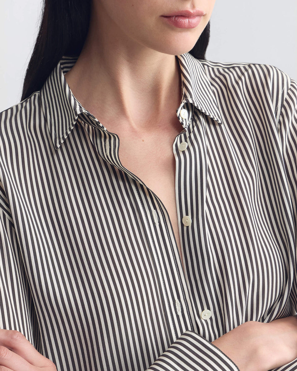GAIA SILK SHIRT IN DARK BROWN/CREAM STRIPE