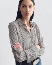 GAIA SILK SHIRT IN DARK BROWN/CREAM STRIPE