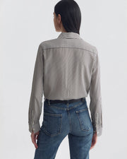 GAIA SILK SHIRT IN DARK BROWN/CREAM STRIPE