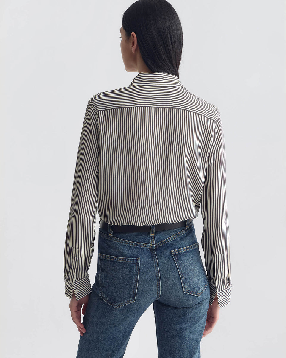 GAIA SILK SHIRT IN DARK BROWN/CREAM STRIPE