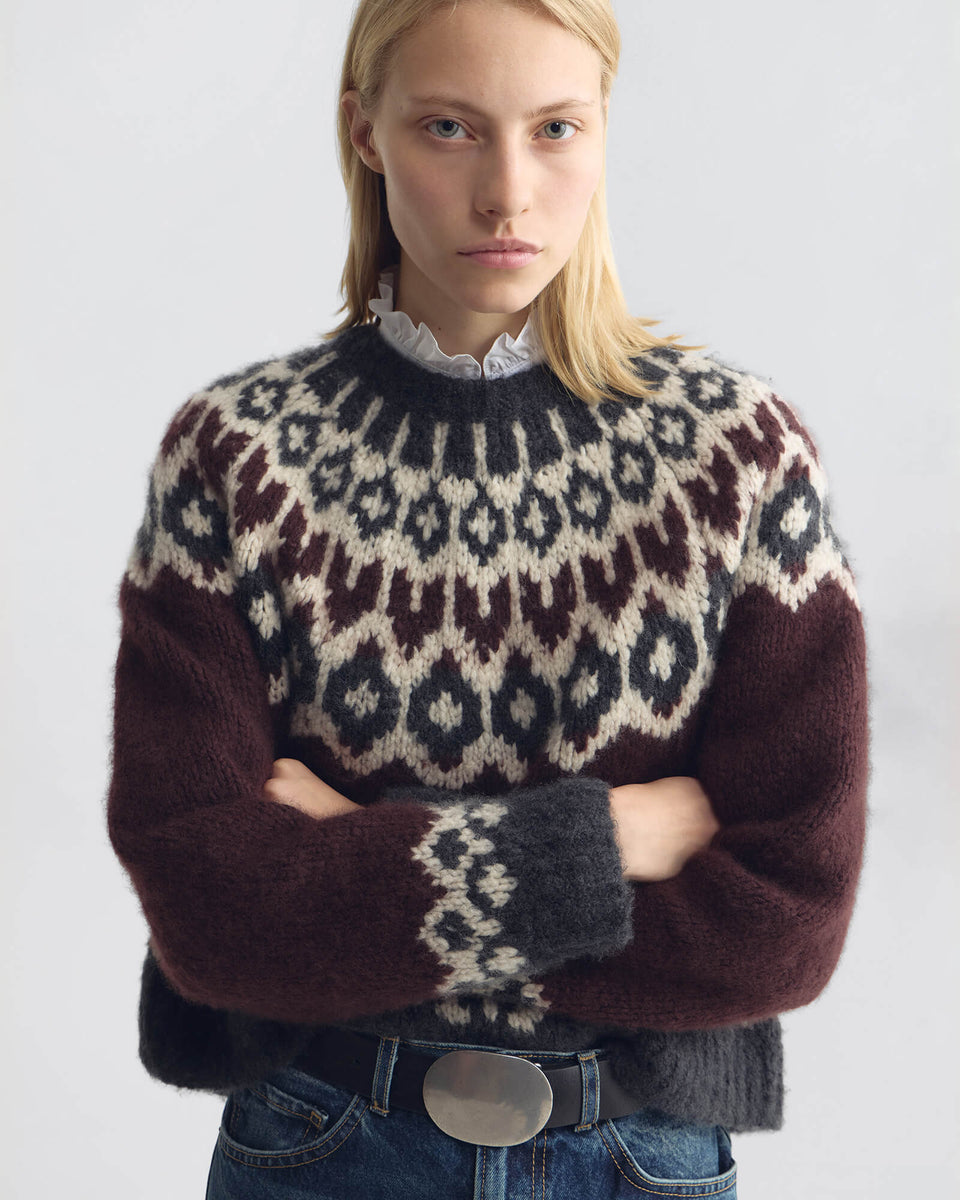 ISALINE FAIR ISLE SWEATER IN BURGUNDY FAIRISLE
