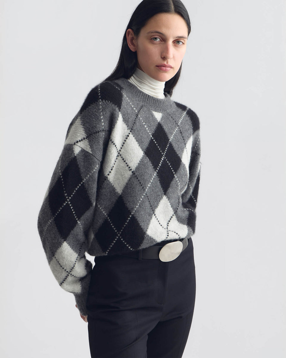 DONNIKA ARGYLE SWEATER IN CHARCOAL ARGYLE