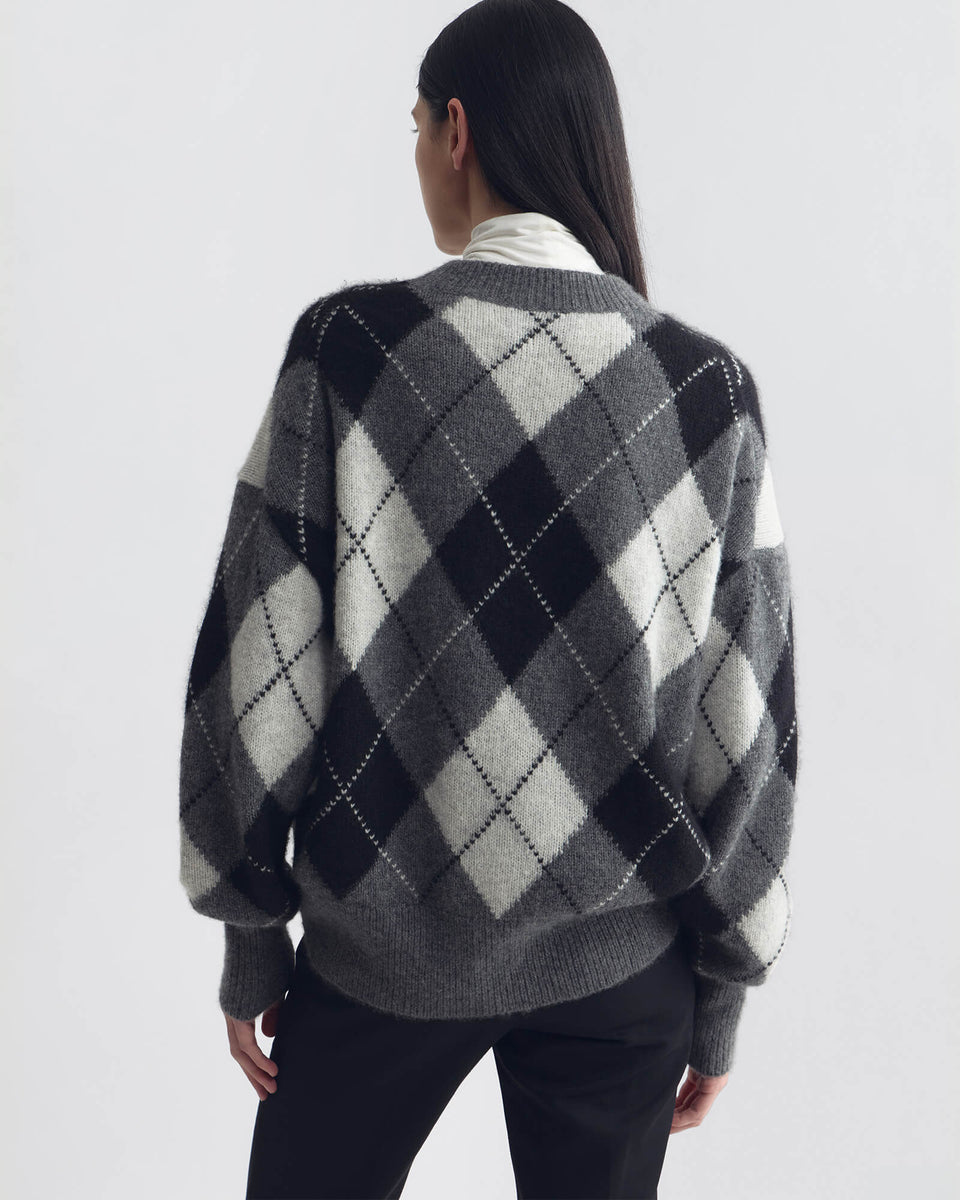 DONNIKA ARGYLE SWEATER IN CHARCOAL ARGYLE