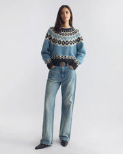 ISALINE FAIR ISLE CASHMERE SWEATER IN ICEBERG BLUE FAIR ISLE