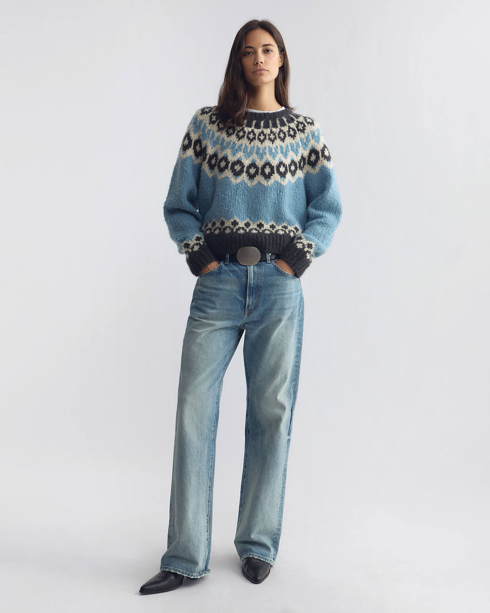 ISALINE FAIR ISLE CASHMERE SWEATER IN ICEBERG BLUE FAIR ISLE