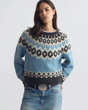 ISALINE FAIR ISLE CASHMERE SWEATER IN ICEBERG BLUE FAIR ISLE