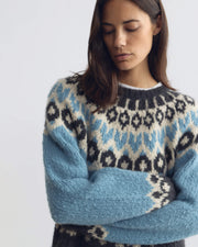 ISALINE FAIR ISLE CASHMERE SWEATER IN ICEBERG BLUE FAIR ISLE