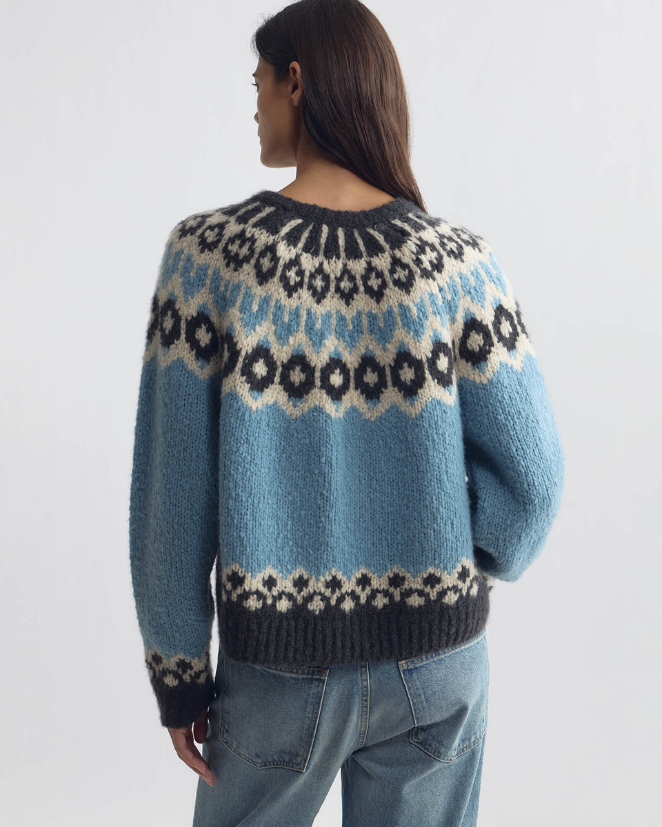ISALINE FAIR ISLE CASHMERE SWEATER IN ICEBERG BLUE FAIR ISLE