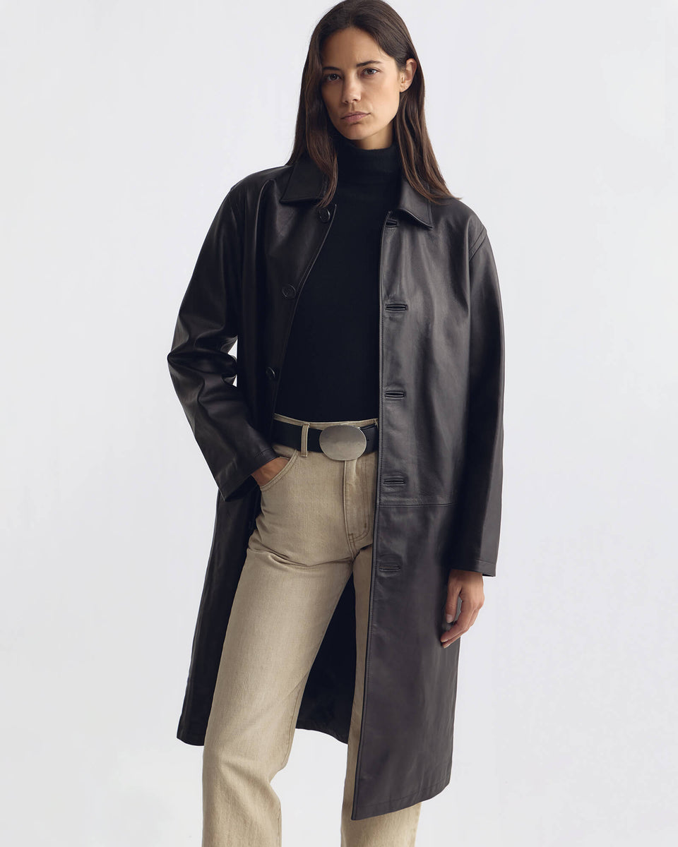 ABEL LEATHER COAT IN BLACK