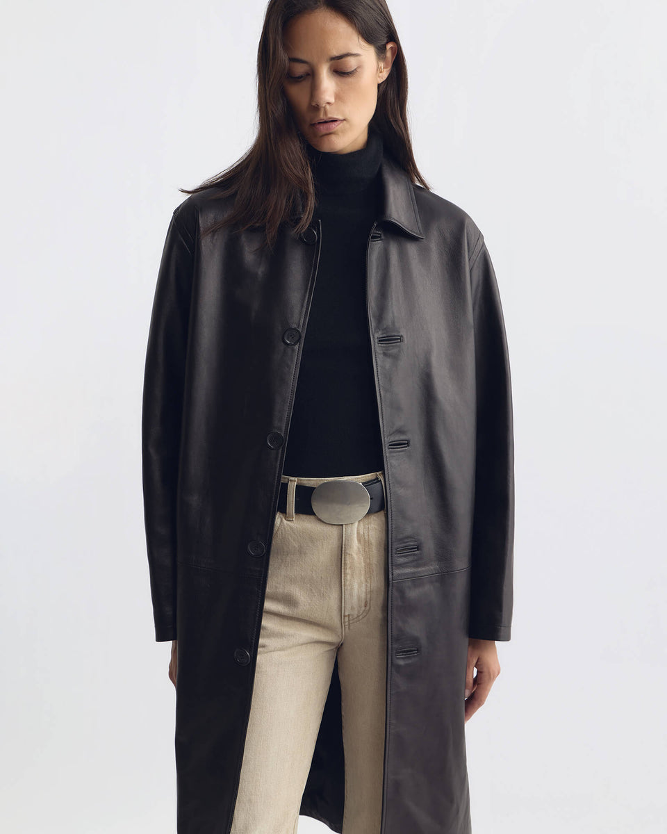 ABEL LEATHER COAT IN BLACK