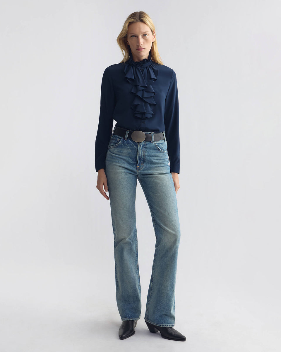 LILY SILK BLOUSE IN MARINE BLUE