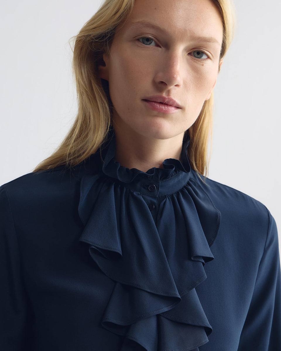 LILY SILK BLOUSE IN MARINE BLUE