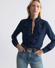 LILY SILK BLOUSE IN MARINE BLUE