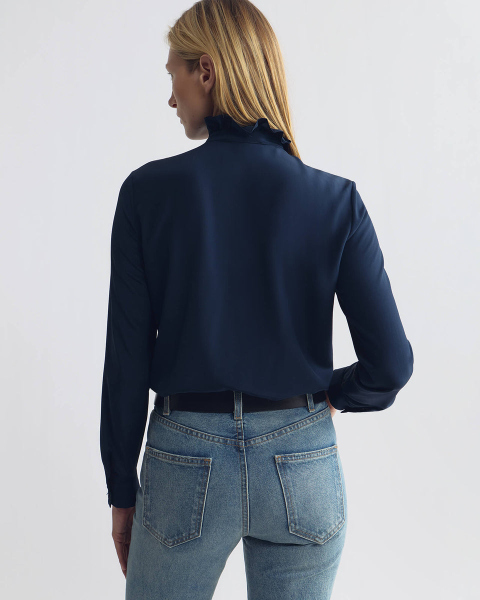 LILY SILK BLOUSE IN MARINE BLUE