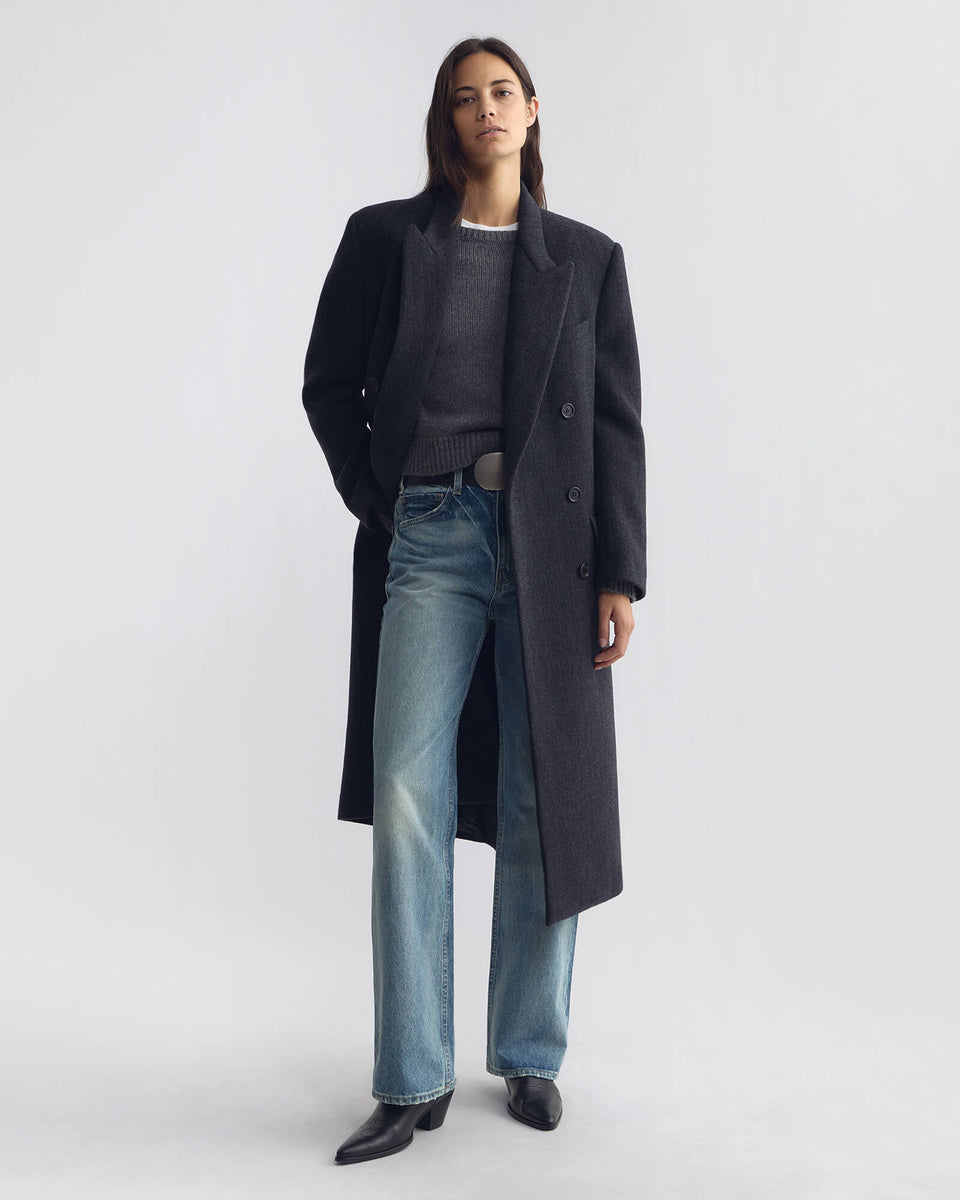 ALAIN TAILORED WOOL COAT IN CHARCOAL HERRINGBONE