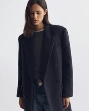 ALAIN TAILORED WOOL COAT IN CHARCOAL HERRINGBONE
