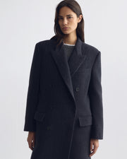 ALAIN TAILORED WOOL COAT IN CHARCOAL HERRINGBONE
