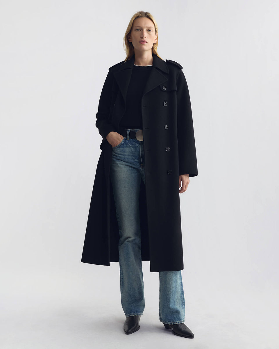 BERNS TRENCH WOOL COAT IN BLACK
