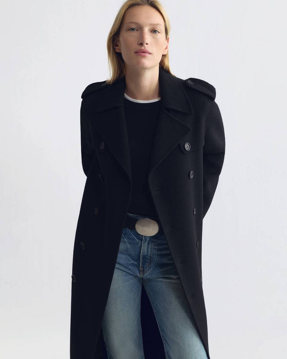 BERNS TRENCH WOOL COAT IN BLACK