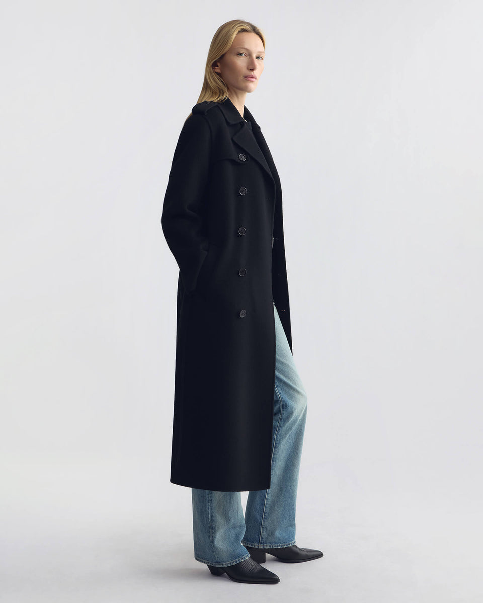 BERNS TRENCH WOOL COAT IN BLACK