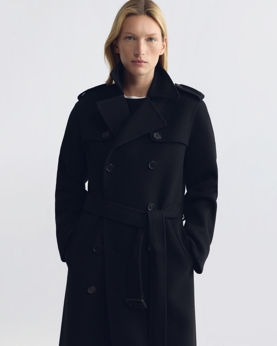 BERNS TRENCH WOOL COAT IN BLACK