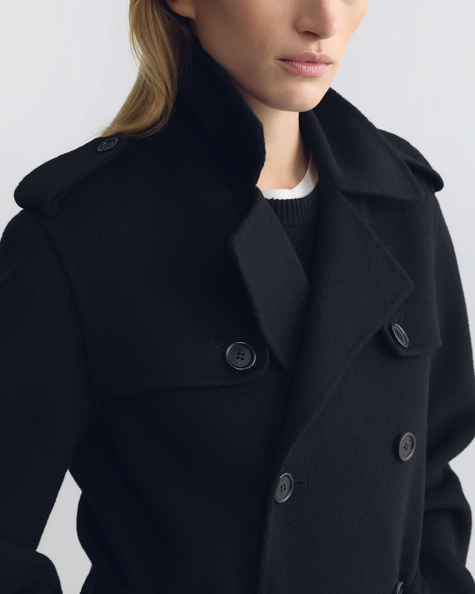 BERNS TRENCH WOOL COAT IN BLACK