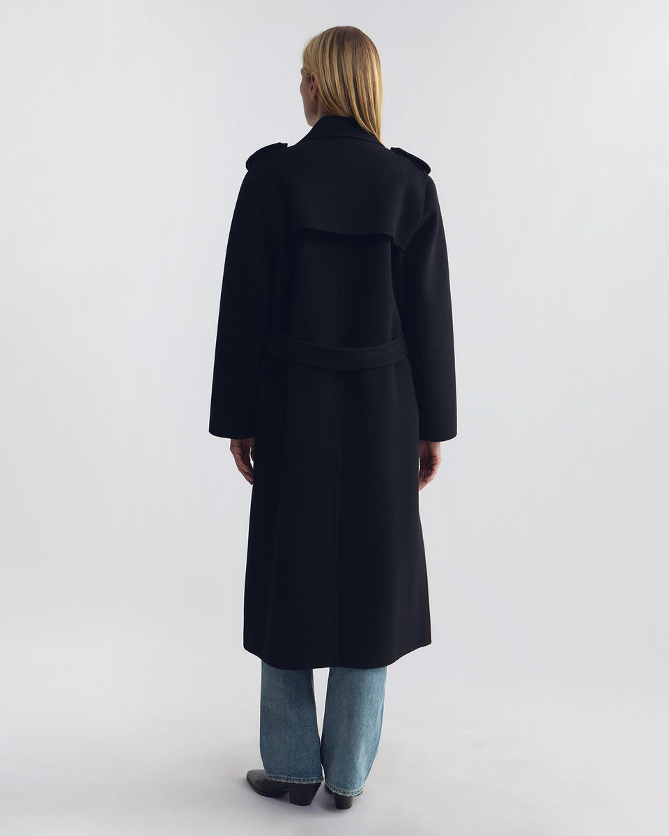BERNS TRENCH WOOL COAT IN BLACK